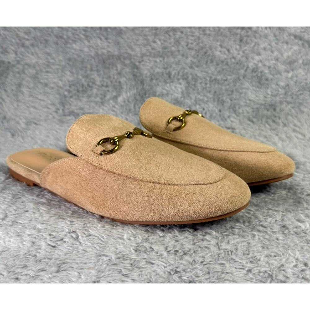 Minorsu Mules Women's Size 10 Slides Buckle Brown Faux Taupe Suede
